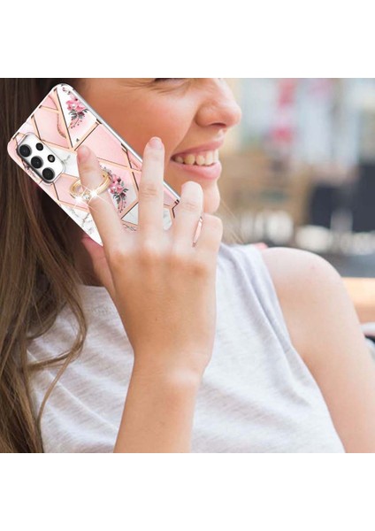Dayanıklı Sarı Sarı Imd Hafif Mermer Desen Esnek Tampon Tpu Samsung Galaxy A32 5G/M32 Için Ring Kickstand ile Telefon Kılıfı (Yurt Dışından) fırsatları