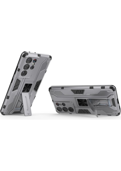 Samsung Galaxy S21 Ultra 5g-Grey Için Kickstand ile Shockproof Pc+Tpu Combo Protector Telefon Kabuğu (Yurt Dışından)