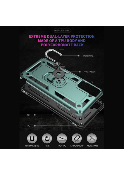 Samsung Galaxy S21 Fe-Dark Green Için Finger Ring Kickstand ile Fall Anti-Fone Hibrid Pc+Tpu+Metal Kılıf Kapağı (Yurt Dışından) fırsatları