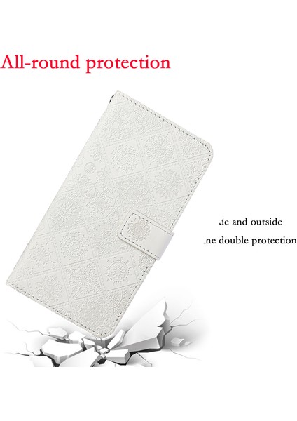 Baskılı Çiçek Cüzdanı Deri Koruyucu Kasa Mıknatıs Toka Kapak Samsung Galaxy A22 5g (Ab Versiyonu)-Beyaz (Yurt Dışından)