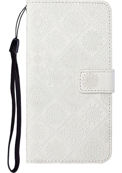 Baskılı Çiçek Cüzdanı Deri Koruyucu Kasa Mıknatıs Toka Kapak Samsung Galaxy A22 5g (Ab Versiyonu)-Beyaz (Yurt Dışından)