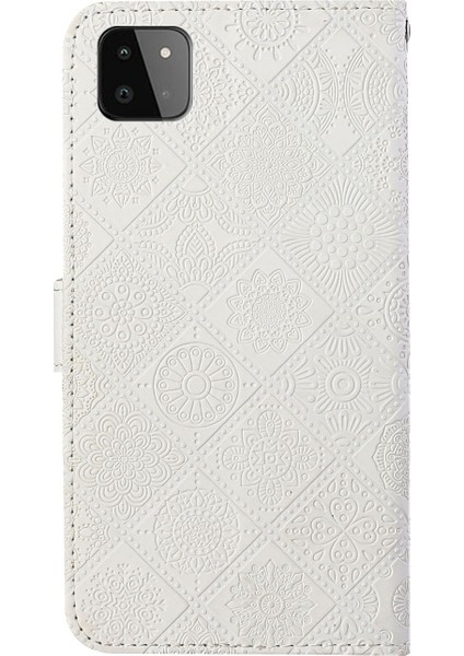 Baskılı Çiçek Cüzdanı Deri Koruyucu Kasa Mıknatıs Toka Kapak Samsung Galaxy A22 5g (Ab Versiyonu)-Beyaz (Yurt Dışından)