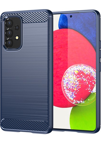 1.8mm Karbon Fiber Doku Tpu Kasa Hava Yastığı Tasarımı Fırçalanmış Yüzey Telefon Koruyucu Kapak Samsung Galaxy A53 5g-Mavi (Yurt Dışından)