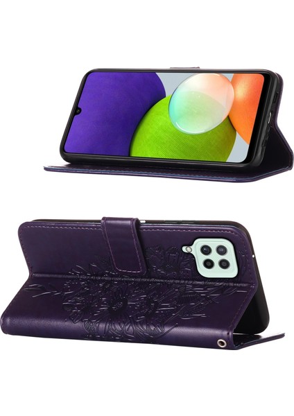 Baskı Kelebek Çiçek Deseni Cüzdan Stand Samsung Galaxy A22 4g (Ab Versiyonu) Için Deri Telefon Kaplama Çantası (Yurt Dışından)