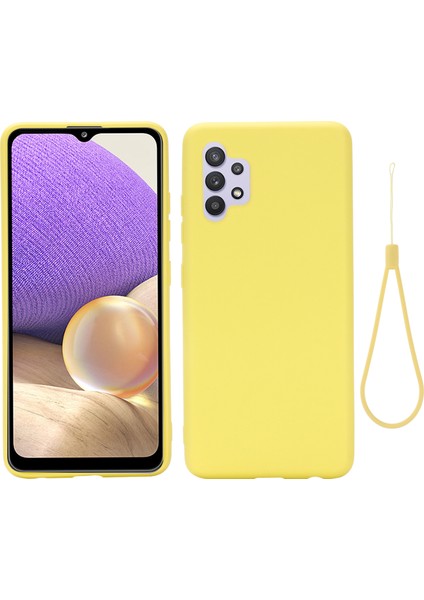 Samsung Galaxy A32 4g-Sarı Için Kayışlı Iyi Korumalı Düz Renkli Sıvı Silikon Telefon Koruyucu Kabuk (Yurt Dışından)