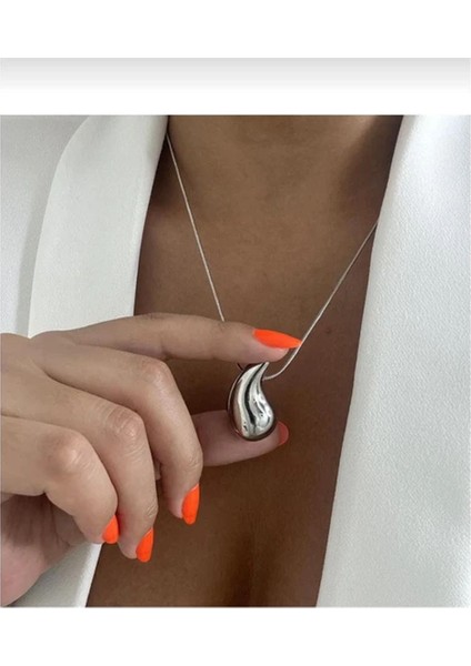 Italyan Bottega Gümüş Renk Çelik Kaplama Gözyaşı Damlası Çelik Kolye modelleri