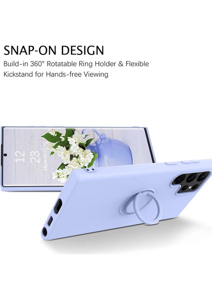 Samsung Galaxy S22 Ultra 5g Parmak Yüzüğü Kickstand Tasarım Anti-Slatch Anti-Cratch Seat Renk Sıvı Silikon Cep Telefon Kılıfı Kapak Sky Mavi (Yurt Dışından) fiyatları