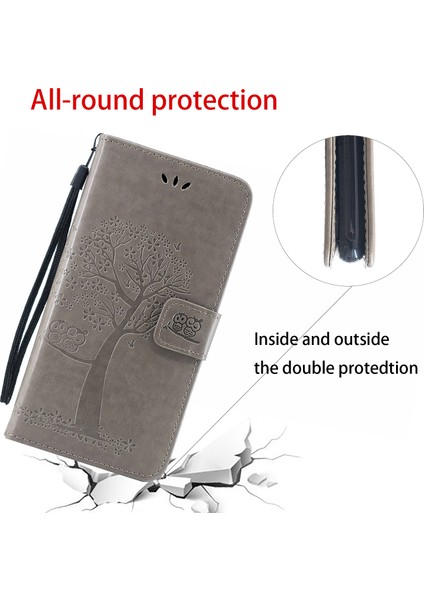 Baykuş Ağacı Deseni Deri Deri Cüzdan Stand Stand Samsung Galaxy A22 5g (Ab Versiyonu) -Grey (Yurt Dışından) fiyatları