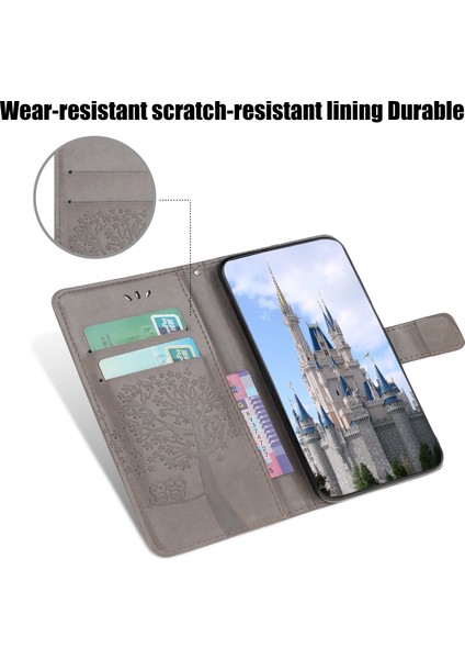 Baykuş Ağacı Deseni Deri Deri Cüzdan Stand Stand Samsung Galaxy A22 5g (Ab Versiyonu) -Grey (Yurt Dışından) modelleri