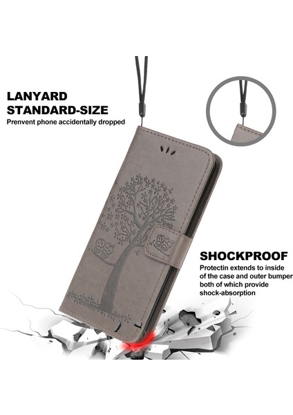 Baykuş Ağacı Deseni Deri Deri Cüzdan Stand Stand Samsung Galaxy A22 5g (Ab Versiyonu) -Grey (Yurt Dışından) fırsatları