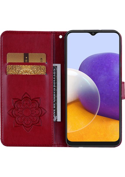 Samsung Galaxy A22 5g (Ab Versiyonu) Için Baskı Çiçek Baykuşu Desen Standı Telefon Deri Cüzdan Kapağı (Yurt Dışından)