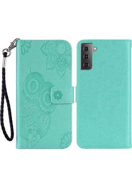 Baskı Baykuş Çiçek Deri Cüzdan Stand Samsung Galaxy S21 Fe-Cyan Için Telefon Kılıfı (Yurt Dışından)