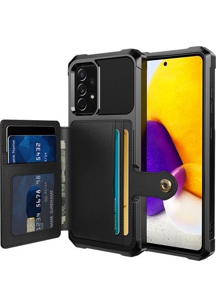 Samsung Galaxy A52 4G/5G/A52S 5g-Black Için Kickstand ve Card Tutucu [dahili Manyetik Sac] ile Deri Kaplamalı Tpu Protektör Kapağı (Yurt Dışından)