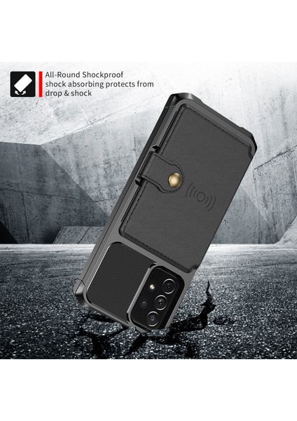 Samsung Galaxy A52 4G/5G/A52S 5g-Black Için Kickstand ve Card Tutucu [dahili Manyetik Sac] ile Deri Kaplamalı Tpu Protektör Kapağı (Yurt Dışından)