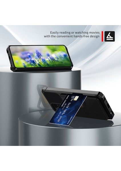 Samsung Galaxy A52 4G/5G/A52S 5g-Black Için Kickstand ve Card Tutucu [dahili Manyetik Sac] ile Deri Kaplamalı Tpu Protektör Kapağı (Yurt Dışından)
