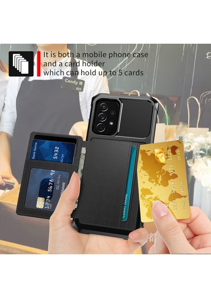 Samsung Galaxy A52 4G/5G/A52S 5g-Black Için Kickstand ve Card Tutucu [dahili Manyetik Sac] ile Deri Kaplamalı Tpu Protektör Kapağı (Yurt Dışından)