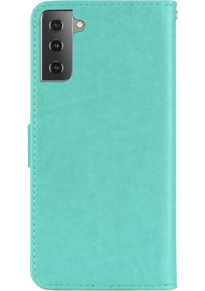Baskı Baykuş Çiçek Deri Cüzdan Stand Samsung Galaxy S21 Fe-Cyan Için Telefon Kılıfı (Yurt Dışından)