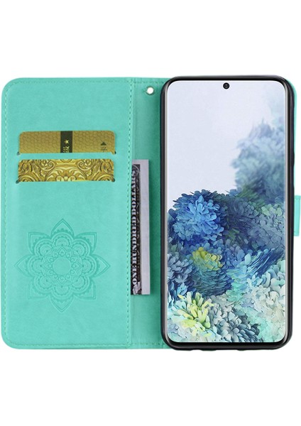 Baskı Baykuş Çiçek Deri Cüzdan Stand Samsung Galaxy S21 Fe-Cyan Için Telefon Kılıfı (Yurt Dışından)