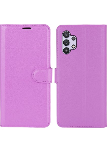 Folio Flip Anti-Cratch Litchi Cilt Deri Cep Telefonu Cüzdan Standı Kapak Kasa Samsung Galaxy A32 4g (Ab Versiyonu) -Purple (Yurt Dışından)