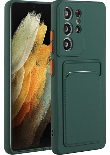 Samsung Galaxy S22 Ultra 5g Yumuşak Tpu Için Kart Tutucu-Dark Yeşil ile Kamera Koruma Kapağı (Yurt Dışından)