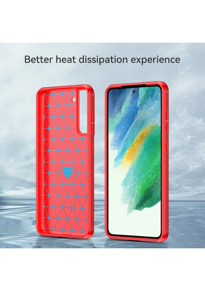 Samsung Galaxy S21 Fe 5G/S21 Fan Edition, 1.8mm Fırçalanmış Yüzey Karbon Fiber Dokusu Yumuşak Arka Koruyucu Kapak Kırmızısı Için Isı Dağılması Tpu Kasası (Yurt Dışından)