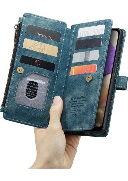 Samsung Galaxy A32 5G/M32 5g Için Tam Koruma Destekleme Standı Tasarım Pu Deri Telefon Kılıfı Zipper Cep Cüzdan Telefon Kapak Mavi (Yurt Dışından)