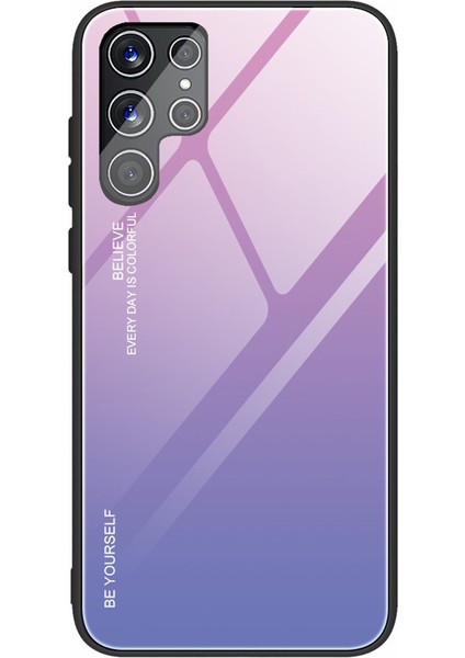 Samsung Galaxy S22 Ultra 5g Gradyan Renk Temsilli Cam Geri+Tpu Çerçevesi Cep Telefonu Vaka-Pembe/mor Için (Yurt Dışından)
