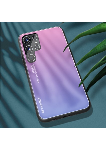 Samsung Galaxy S22 Ultra 5g Gradyan Renk Temsilli Cam Geri+Tpu Çerçevesi Cep Telefonu Vaka-Pembe/mor Için (Yurt Dışından) modelleri