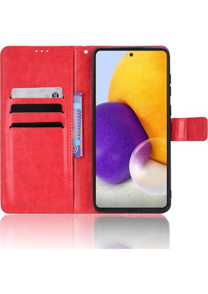 Samsung Galaxy A53 5g Cüzdan Stand Tasarımı ile Çılgın At Deri Telefon Kabuğu Kullanışlı Kayış Kırmızısı (Yurt Dışından)