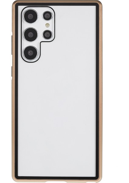 Samsung Galaxy S22 Ultra 5g 360 Derece Iyi Korunmuş Metal Tampon+Çift Taraflı Temperli Cam Anti-Çizelge Manyetik Telefon Kapağı-Altın (Yurt Dışından)