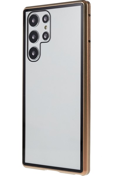 Samsung Galaxy S22 Ultra 5g 360 Derece Iyi Korunmuş Metal Tampon+Çift Taraflı Temperli Cam Anti-Çizelge Manyetik Telefon Kapağı-Altın (Yurt Dışından)