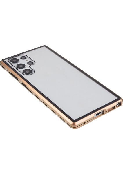 Samsung Galaxy S22 Ultra 5g 360 Derece Iyi Korunmuş Metal Tampon+Çift Taraflı Temperli Cam Anti-Çizelge Manyetik Telefon Kapağı-Altın (Yurt Dışından)