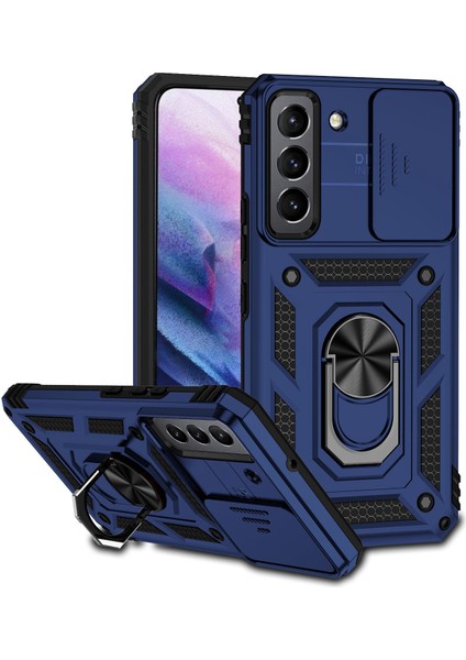 Samsung Galaxy S22+5G Slayt Kamera Koruyucusu Pc+Tpu Hibrid Kılıf Yüzüğü Kickstand Telefon Kapak-Blue (Yurt Dışından)