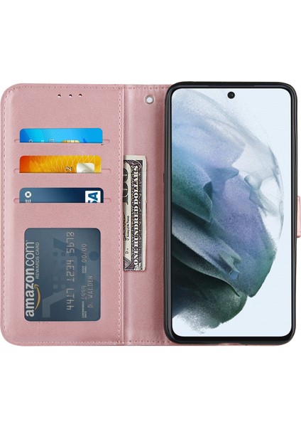 Samsung Galaxy S21 Fe-Pink Için Stand ile Kısa Deri Telefon Kapağı Cüzdan Kılıfı (Yurt Dışından)