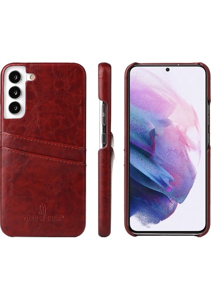 Samsung Galaxy S22+5G Çift Kart Yuvaları Telefon Kılıfı Yağ Balmumu Pu Deri Kaplamalı Sert Pc Koruyucu Kapak Kahverengi (Yurt Dışından)
