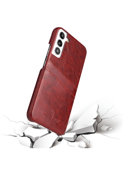 Samsung Galaxy S22+5G Çift Kart Yuvaları Telefon Kılıfı Yağ Balmumu Pu Deri Kaplamalı Sert Pc Koruyucu Kapak Kahverengi (Yurt Dışından)