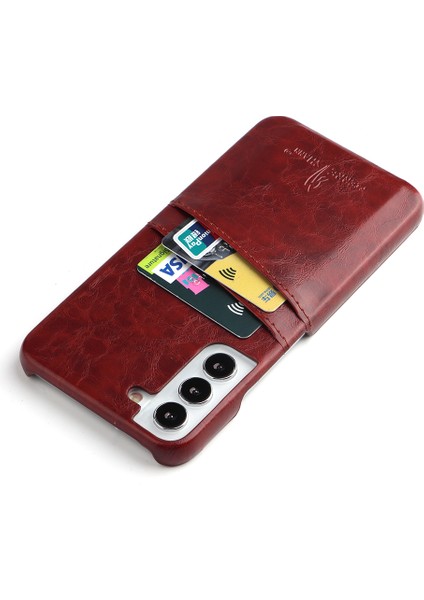 Samsung Galaxy S22+5G Çift Kart Yuvaları Telefon Kılıfı Yağ Balmumu Pu Deri Kaplamalı Sert Pc Koruyucu Kapak Kahverengi (Yurt Dışından)
