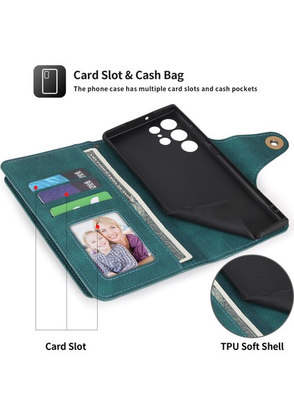 Samsung Galaxy S22 Ultra 5g 010 Anti-Fall 9 Kart Yuvaları Pu Deri Telefon Kılıfı Cüzdan Stand ve Bilek Kayışı Toka Kapatma Kapak Mavisi (Yurt Dışından) fırsatları