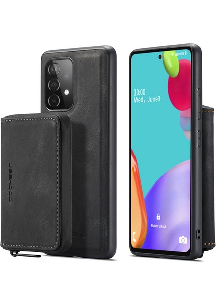 Samsung Galaxy A32 5G/M32 5g Çıkarılabilir Fermuar Cüzdanı Manyetik Emilim Telefon Kasası Deri Kaplı Tpu Kapak Kickstand-Black (Yurt Dışından)