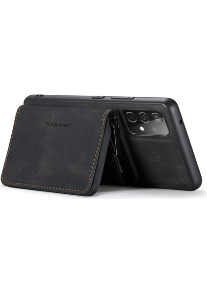 Samsung Galaxy A32 5G/M32 5g Çıkarılabilir Fermuar Cüzdanı Manyetik Emilim Telefon Kasası Deri Kaplı Tpu Kapak Kickstand-Black (Yurt Dışından)