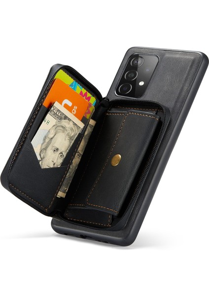 Samsung Galaxy A32 5G/M32 5g Çıkarılabilir Fermuar Cüzdanı Manyetik Emilim Telefon Kasası Deri Kaplı Tpu Kapak Kickstand-Black (Yurt Dışından)