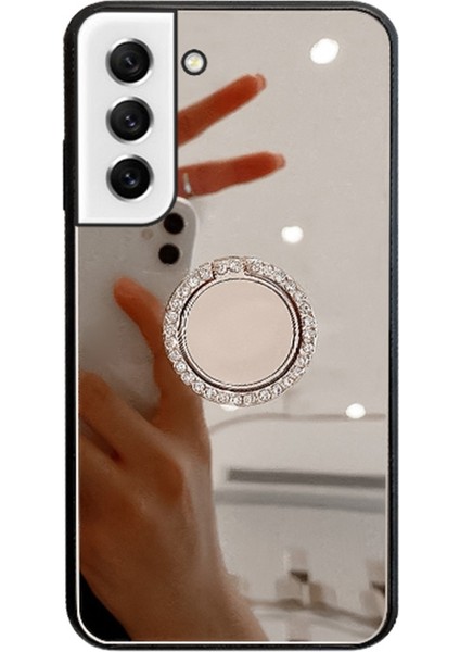 Samsung Galaxy S21 Fe 5g Için Ayna Tasarım Anti-Çizelge Anti-Koruyucu Kapak Tpu+Pc Metal Sac Ring Kickstand-Silver ile Hibrit Cep Telefon Kılıfı (Yurt Dışından)