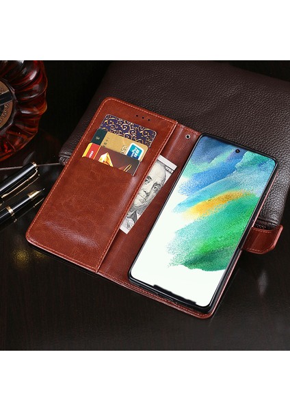 Samsung Galaxy S21 Fe 5g Şok Geçirmez Çılgın At Dokusu Koruyucu Kapak Pu Deri+Tpu Stand Cüzdan Telefon Case Sky Mavi (Yurt Dışından) fırsatları