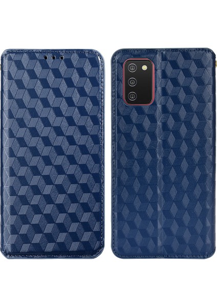 Samsung Galaxy A02S (166.5X75.9X9.2MM) Baskı Rhombus Pu Deri Cüzdan Telefon Kılıfı Stand Kabuk-Mavi (Yurt Dışından)