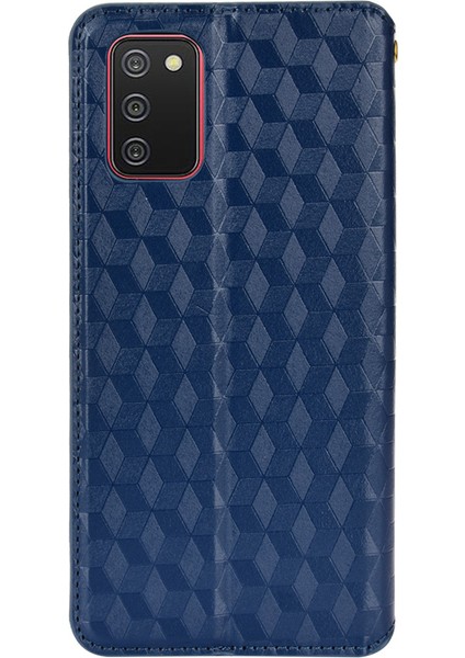 Samsung Galaxy A02S (166.5X75.9X9.2MM) Baskı Rhombus Pu Deri Cüzdan Telefon Kılıfı Stand Kabuk-Mavi (Yurt Dışından)