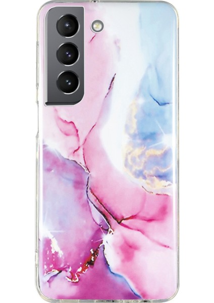 Samsung Galaxy S22+5G Mermer Desen Tpu Telefon Geri Kapak Imd Işlem Koruyucu Vaka Pembe/mavi (Yurt Dışından)