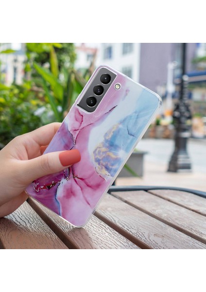 Samsung Galaxy S22+5G Mermer Desen Tpu Telefon Geri Kapak Imd Işlem Koruyucu Vaka Pembe/mavi (Yurt Dışından)
