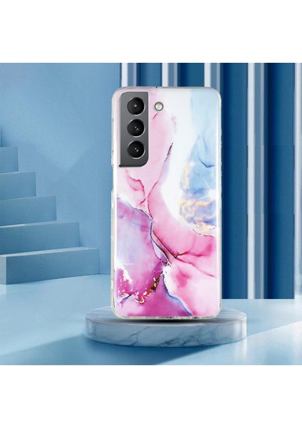 Samsung Galaxy S22+5G Mermer Desen Tpu Telefon Geri Kapak Imd Işlem Koruyucu Vaka Pembe/mavi (Yurt Dışından)