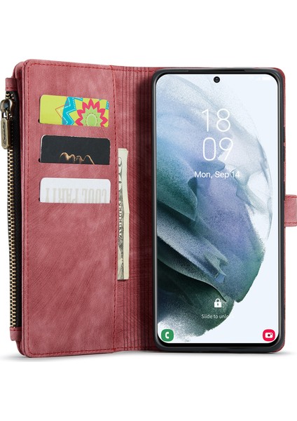Samsung Galaxy S22+5G Birden Fazla Kart Yuvası Fermuarı Cep Pu Deri Cüzdan Stand Telefon Kasası (Yurt Dışından)