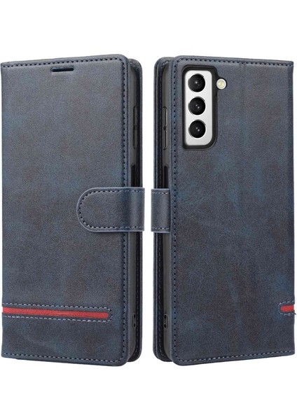 Samsung Galaxy S21 Fe 5g Damla Geçirmez Telefon Flip Deri Kasa Cüzdanı Manyetik Toka ile Cüzdan Anti-Çizim Anti-Ekleme Telefon Koruyucu Kapak Stand-Mavi (Yurt Dışından)